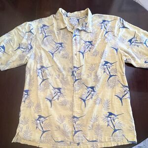Columbia Mens XL Marlin Fish 100% Slub Cotton Shirt Hawaiian Coastal Casual